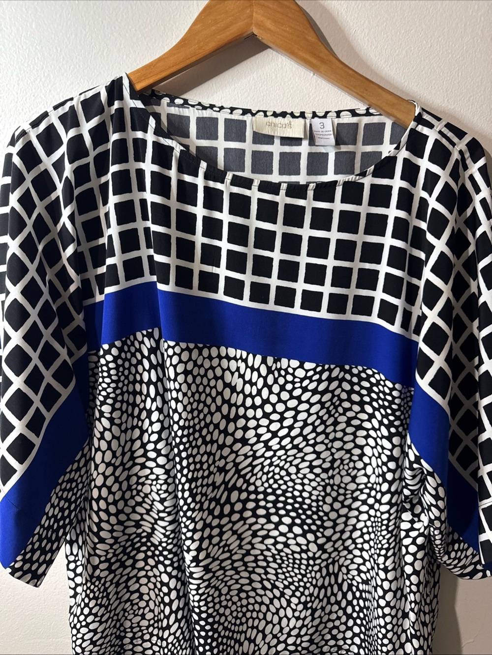 Chico's Black, White & Royal Blue Geometric Tunic